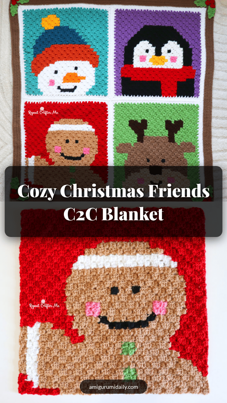 cozy christmas friends c2c window blanket crochet pattern