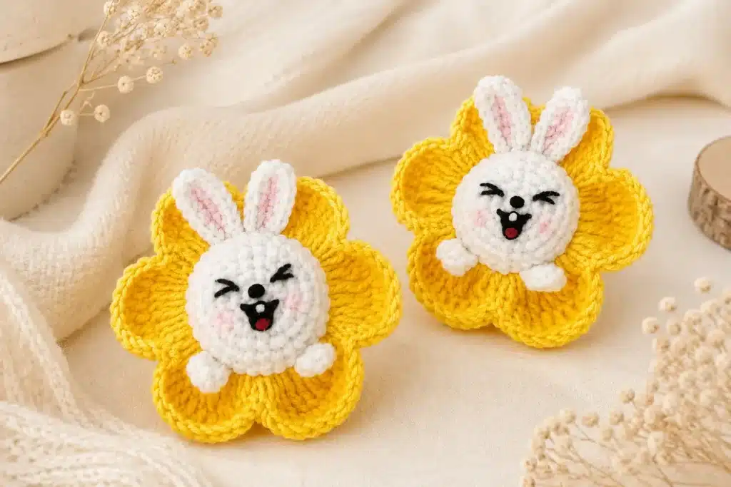 crochet bunny in flower - featured image