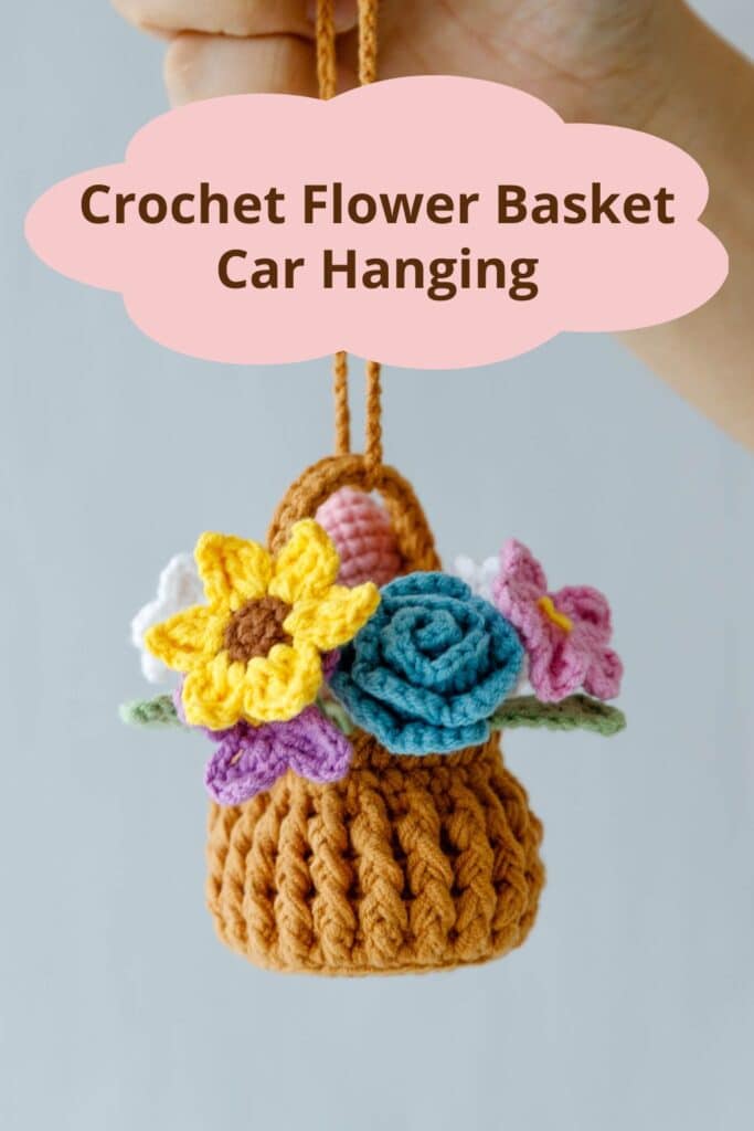 crochet flower basket car hanging - featured image
