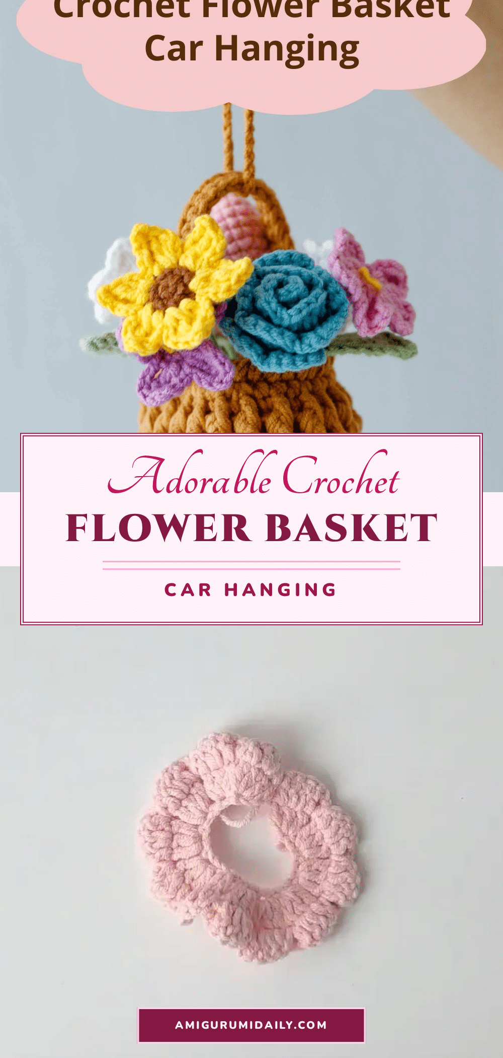 crochet flower basket car hanging crochet pattern