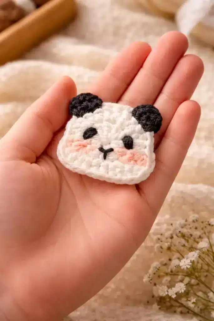 flat panda applique crochet project crochet project detail 1
