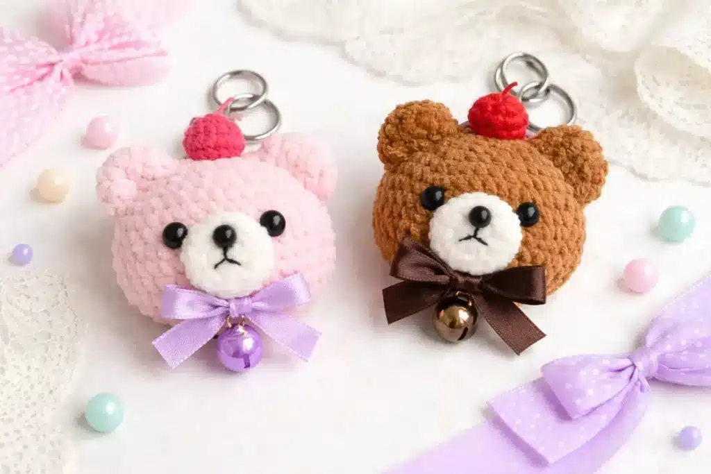 mini bear crochet keychain pattern - featured image