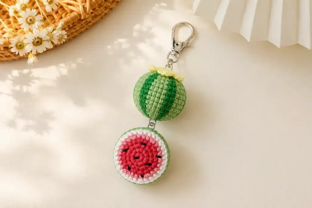 mini watermelon amigurumi keychain - featured image