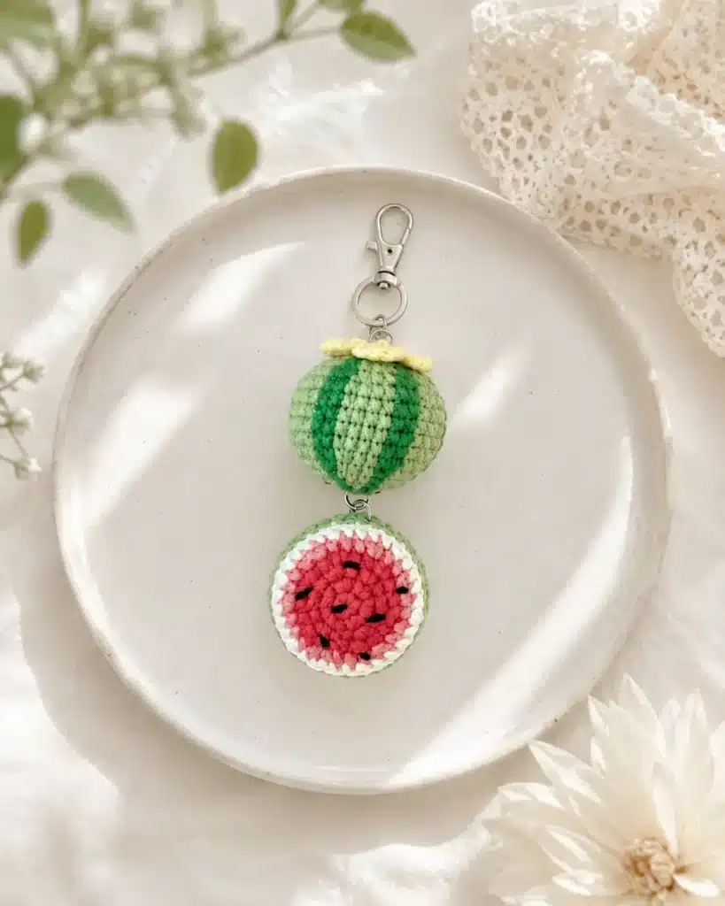mini watermelon amigurumi keychain crochet project crochet project detail 2