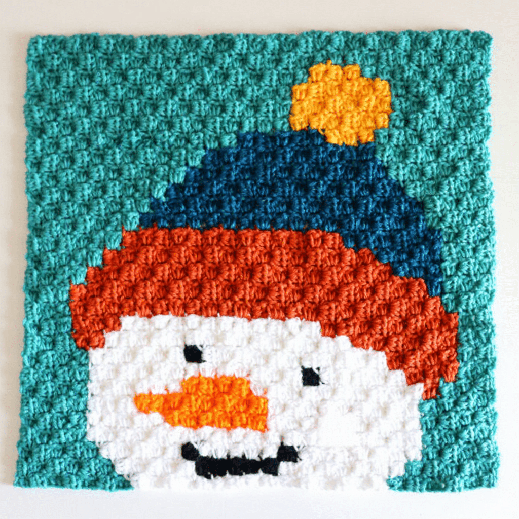 c2c snowman square crochet project crochet project detail 2