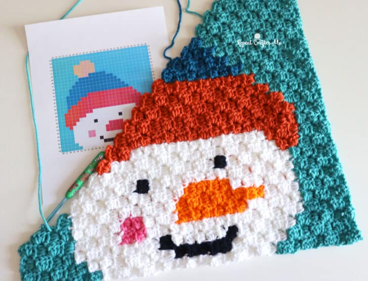 c2c snowman square crochet project crochet project detail 8