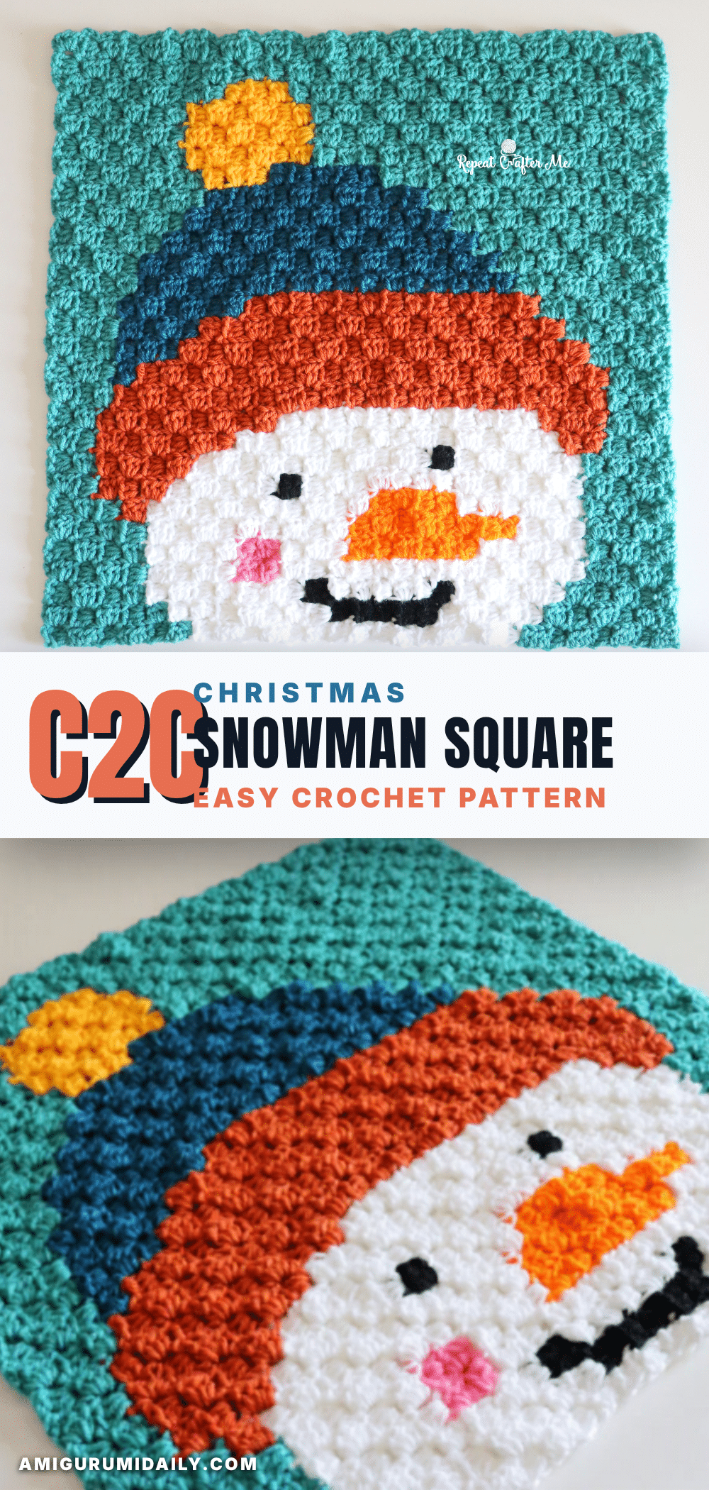 c2c snowman square crochet pattern