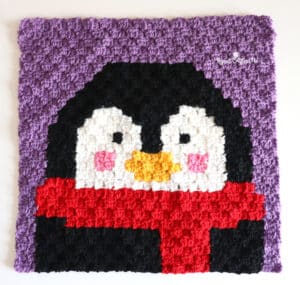 Christmas Penguin C2C Crochet Square - featured image