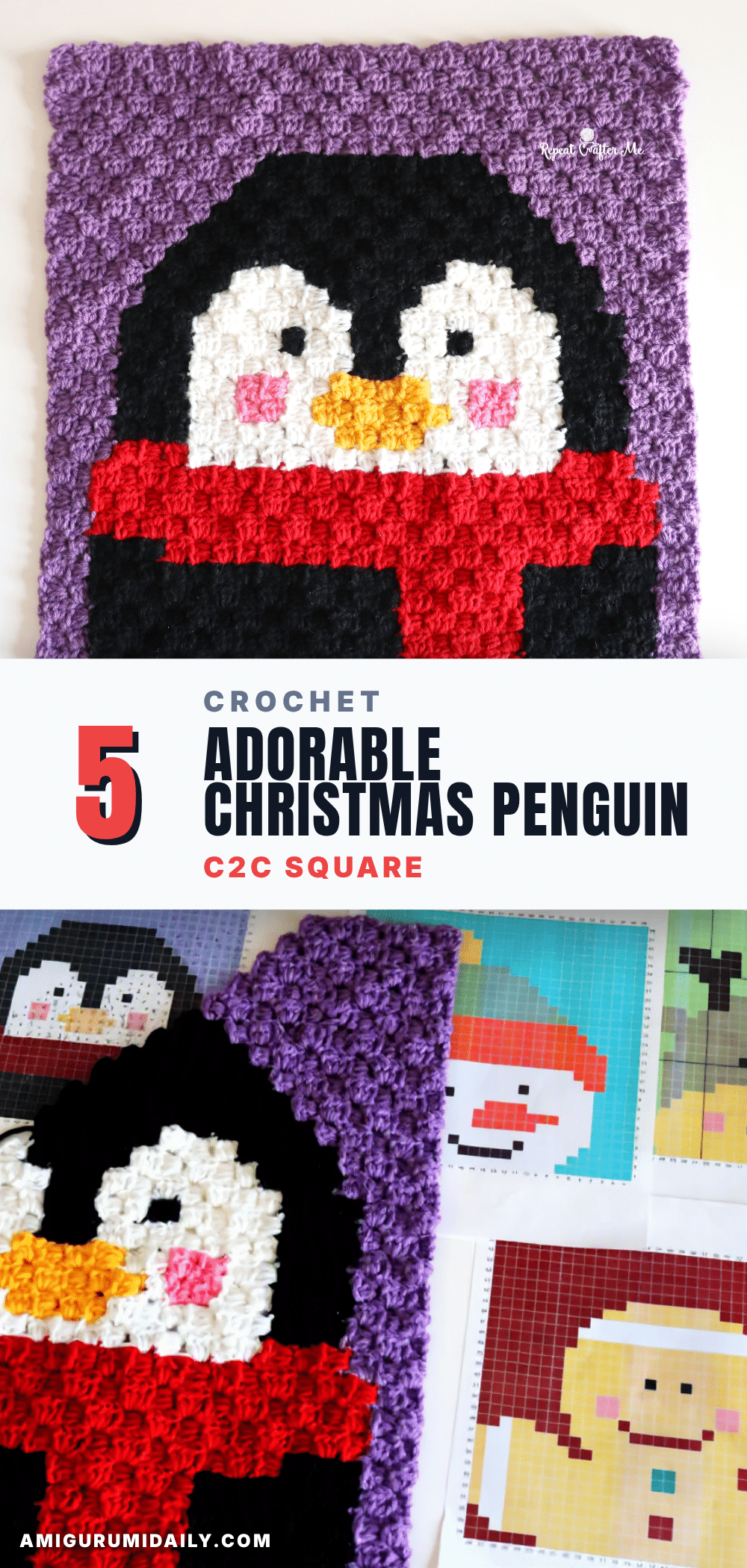 Christmas Penguin C2C Crochet Square crochet pattern