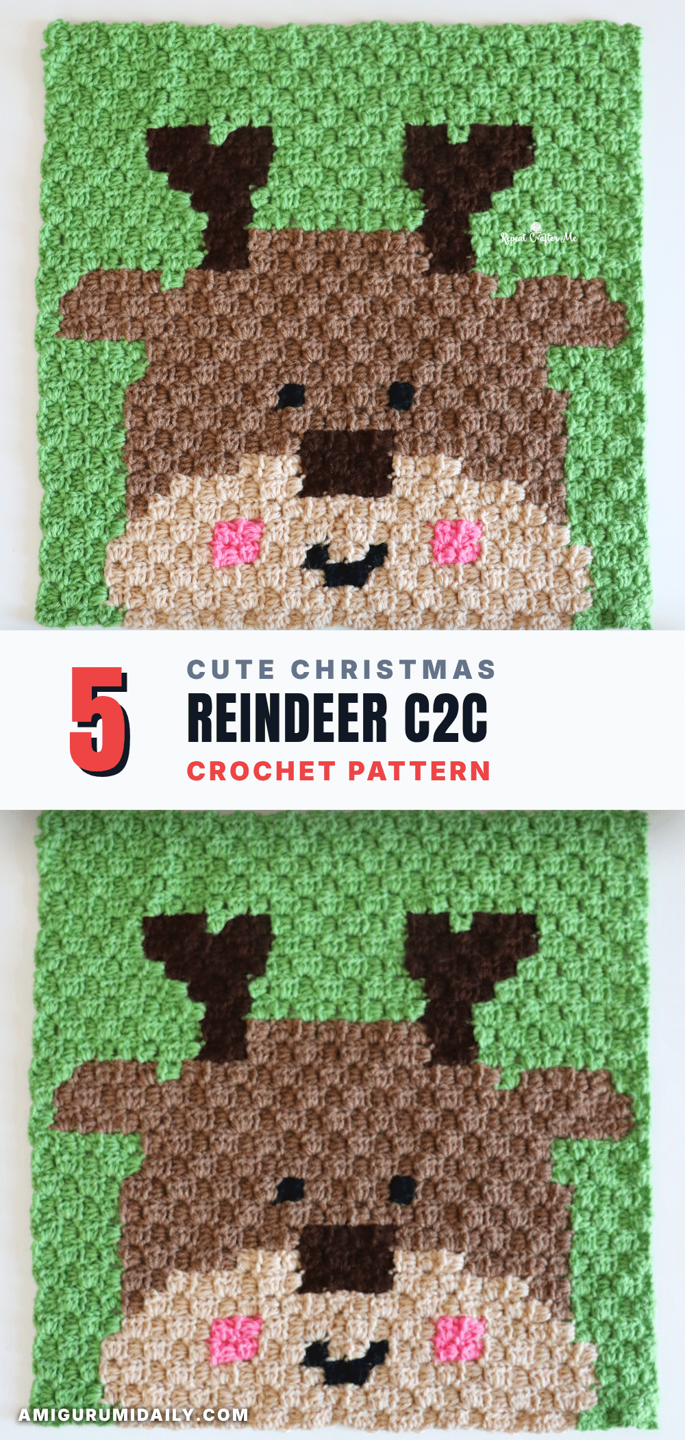 christmas reindeer c2c crochet square crochet pattern