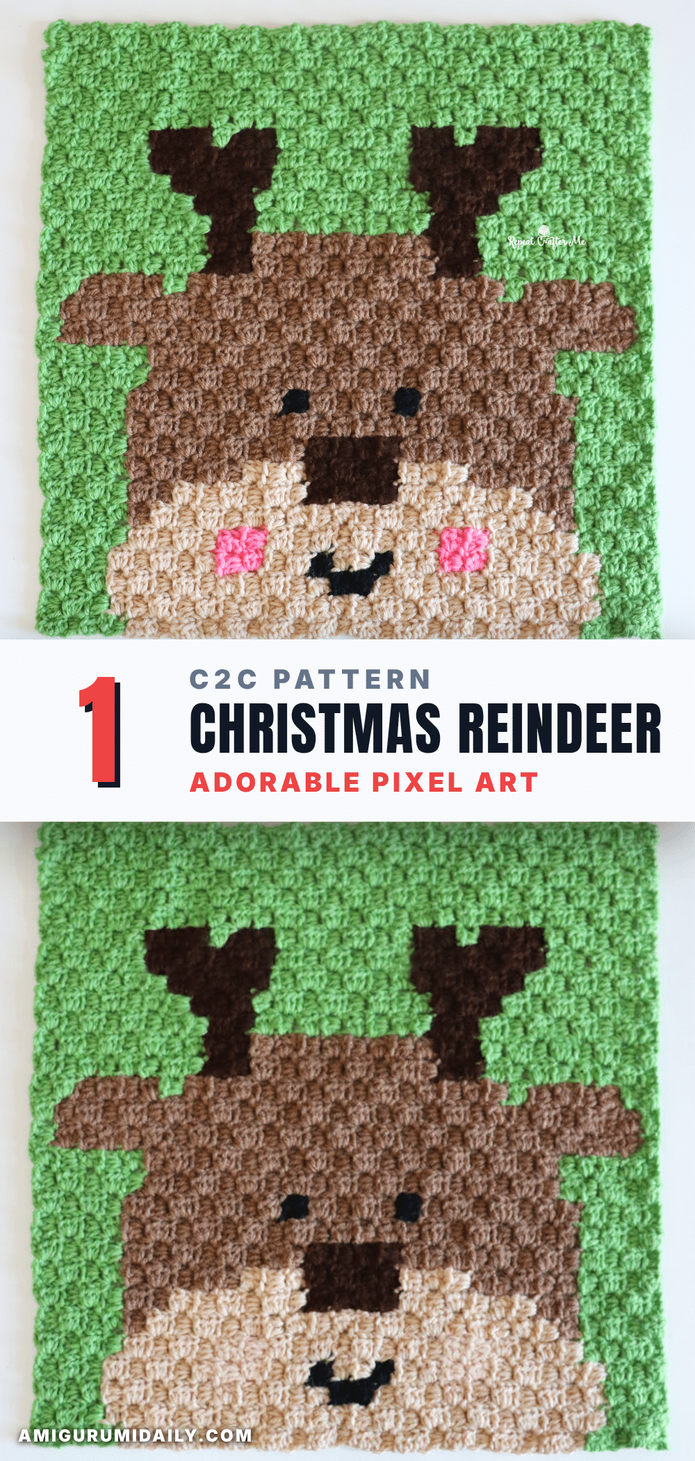christmas reindeer c2c square crochet pattern