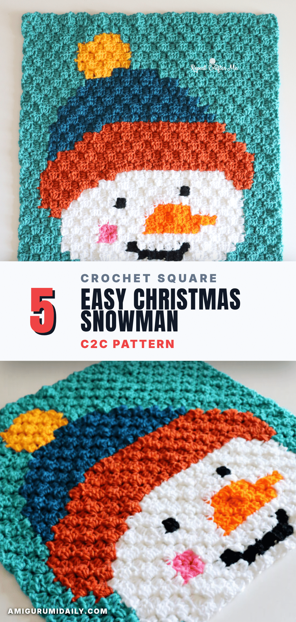 Christmas Snowman C2C Crochet Square crochet pattern
