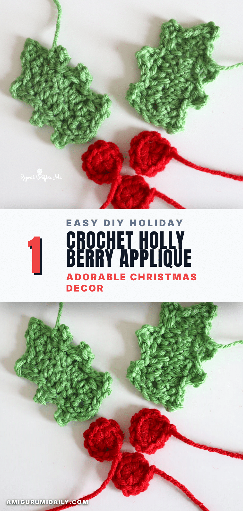 crochet holly berry appliqué crochet pattern